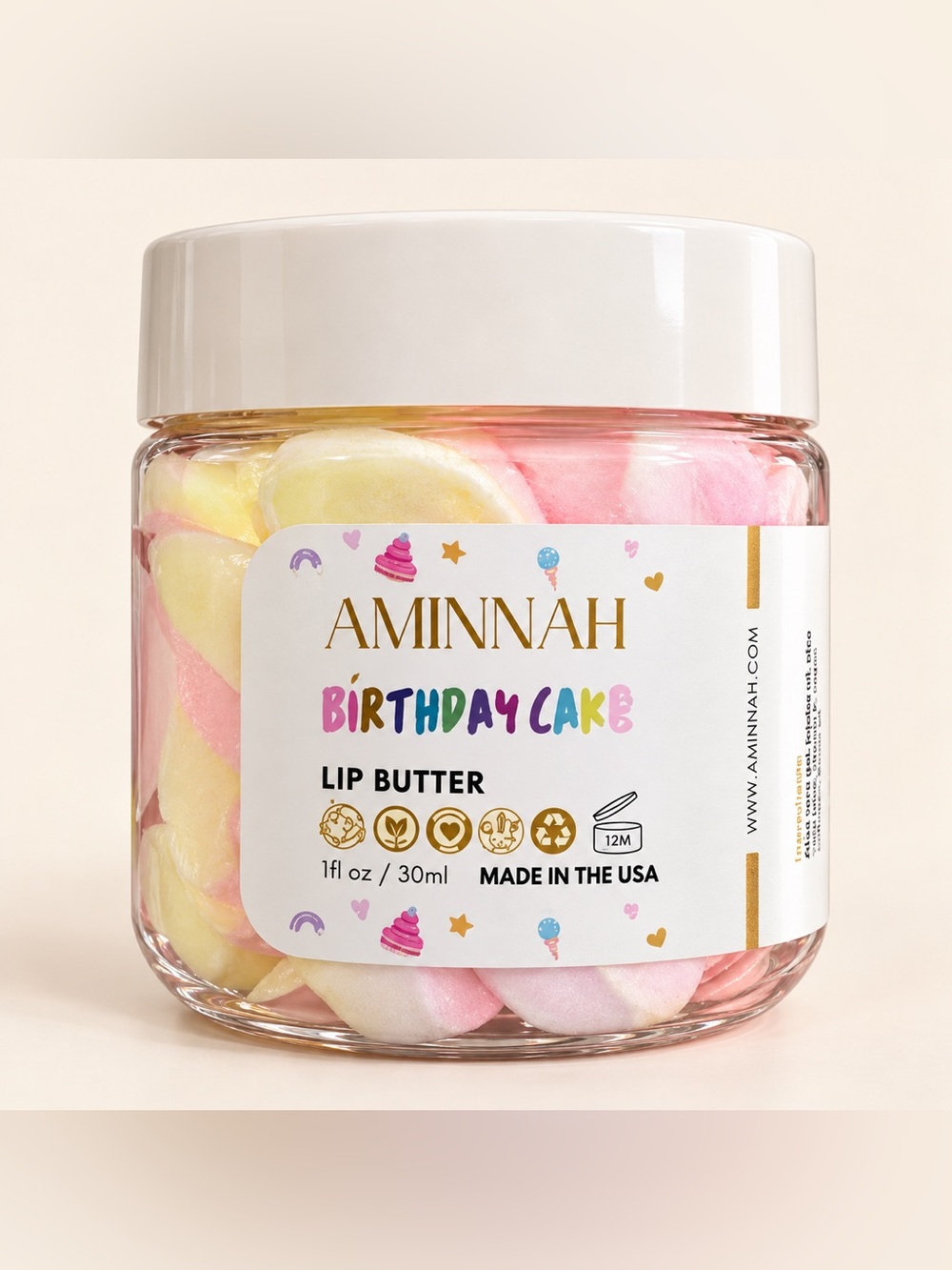 Aminnah Birthday Cake Lip Butter - Pink & Yellow